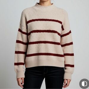 NWT Thread & Supply Beige and Burgundy Striped Sweater